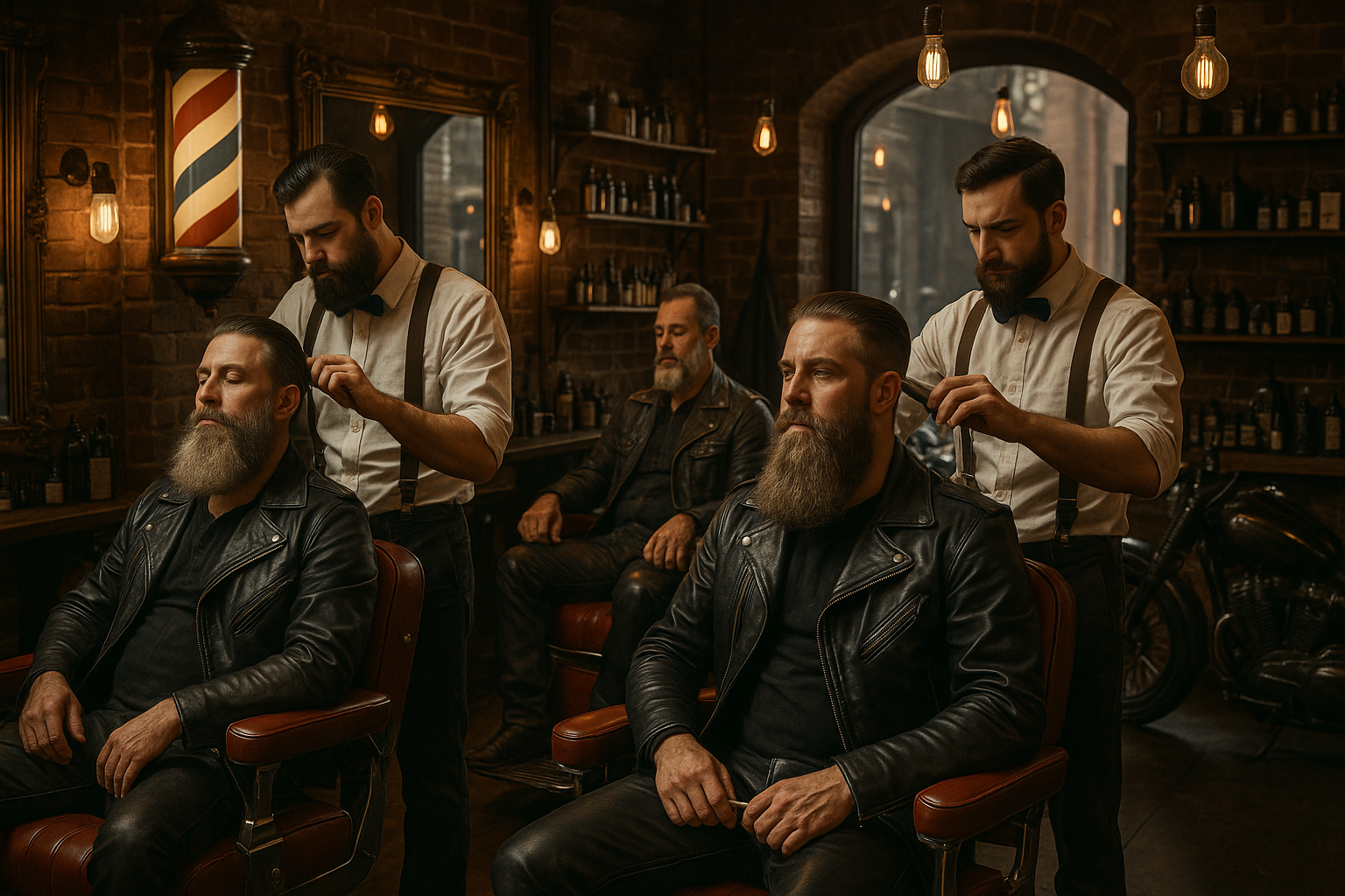 Barber shop with bearded biker guys